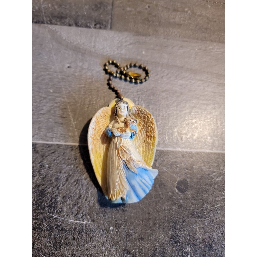 Angel girl holding deer ceramic ornament xmas